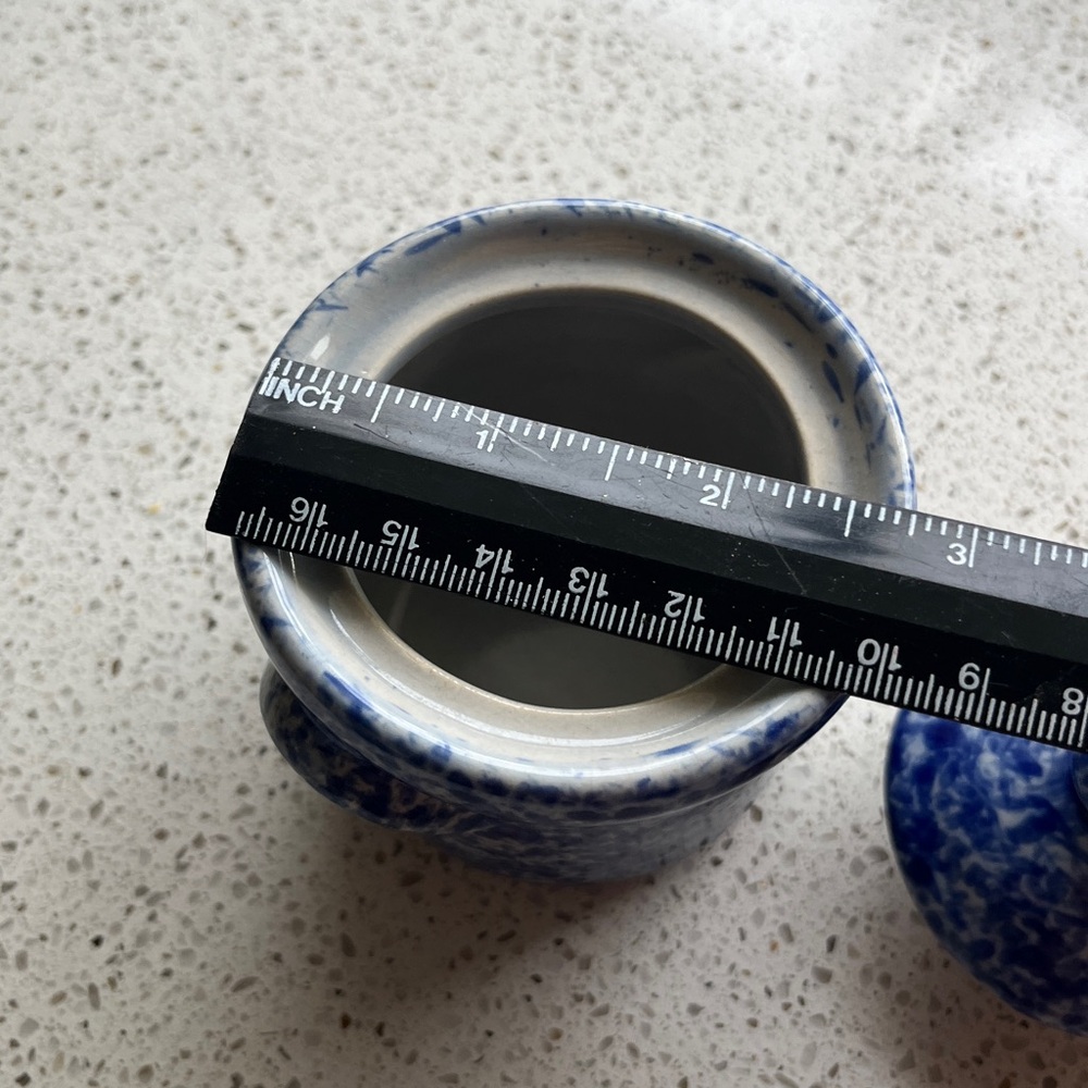 Blue Speckled Ceramic Jar with cover, for sugar, honey, salt, or... - Picture 3 of 6